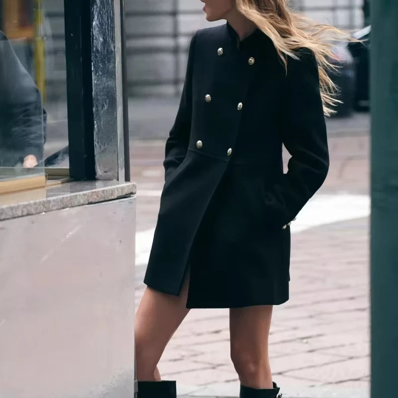 Winter Coat For Women 2024 Solid Lapel Double Breasted Long Cardigan Top Female Pokcet Streetwear Woman New In OuterCoat