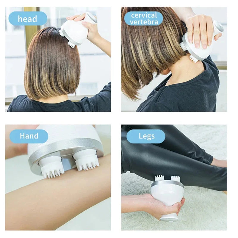 Electric Cordless Hair Scalp Massager with Kneading 4 Massage Nodes Handheld Portable Head Scratcher Massager Stress Relax